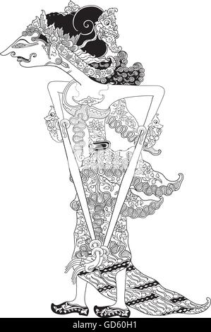 Urangrayung, un personnage de spectacle de marionnettes traditionnelles, wayang kulit de Java en Indonésie. Illustration de Vecteur