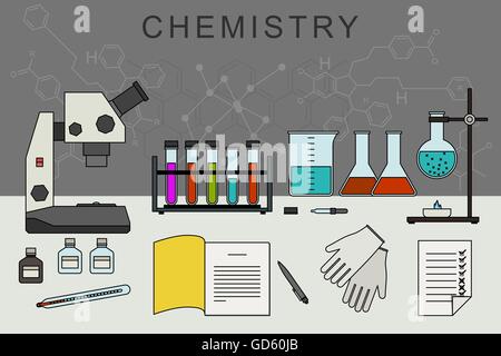 Bannière avec chimie matériel chimique. Illustration de Vecteur