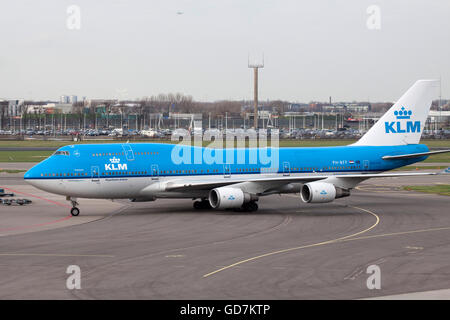 Amsterdam, Pays-Bas - 23 février boeing 747 de KLM à l'aéroport de Schiphol Banque D'Images