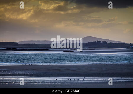 Conseil informatique plage au coucher du soleil sur l'île d'Anglesey en Galles du Nord Banque D'Images