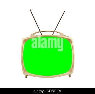 Old vintage avec des antennes de télévision sur blanc avec écran vert chroma. Banque D'Images