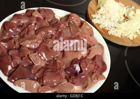 Foie de poulet crues Banque D'Images