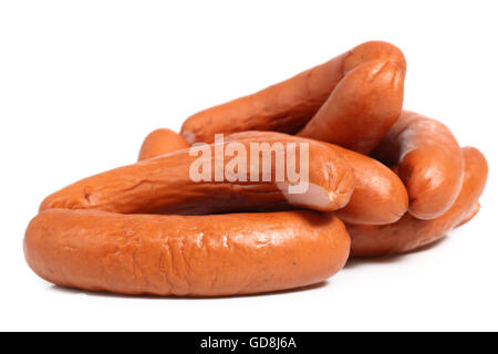 Saucisses fumées isolé sur fond blanc Banque D'Images