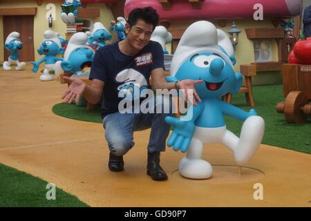 Hong Kong, Chine. Le 13 juillet, 2016. Aaron Kwok assiste au spectacle d'Art Asiatique de Schtroumpfs à Hongkong, Chine, le 13 juillet, 2016. © TopPhoto/Alamy Live News Banque D'Images