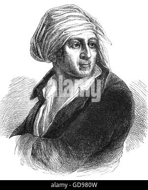 Jean-Paul Marat (1743 - 1793) était un théoricien politique qui est devenu un journaliste et politicien radical pendant la Révolution française. Son travail de journaliste est devenu célèbre pour ses féroces, ton attitude inflexible envers les nouveaux dirigeants et les institutions de la révolution, et la défense des droits fondamentaux de l'homme pour les plus pauvres de la société. Banque D'Images