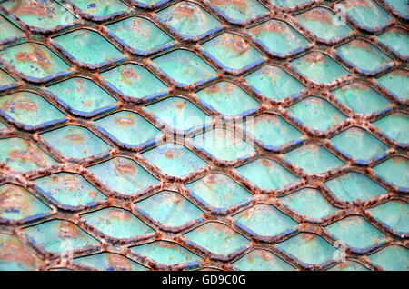 Grille, rouillée, bleu, vert, surface, résumé, fond, construction, Diamond, sale, clôture, marbre, grille, grill, d'une grille Banque D'Images