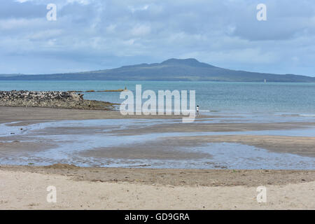 Vue de l'île volcan Rangitoto baie de ricin Banque D'Images