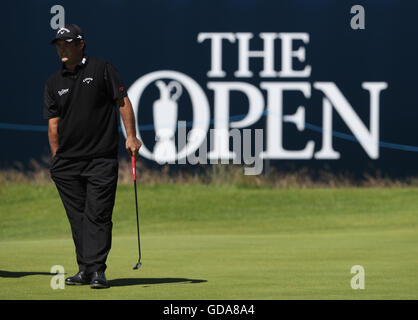 USA's Patrick Reed le 18 au cours de la première journée de l'Open Championship 2016 au Royal Troon Golf Club, South Ayrshire. Banque D'Images