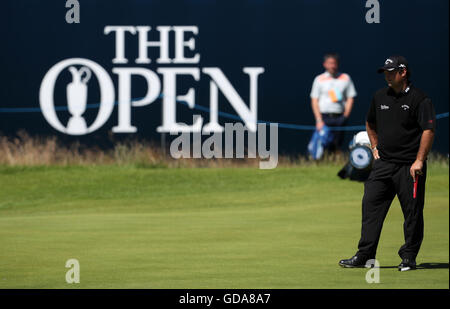 USA's Patrick Reed le 18 au cours de la première journée de l'Open Championship 2016 au Royal Troon Golf Club, South Ayrshire. Banque D'Images