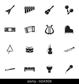 Instruments de musique black Vector icons set Illustration de Vecteur