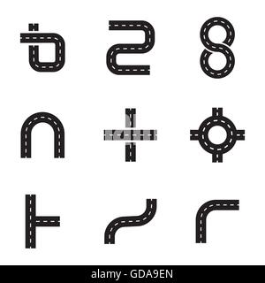 Vector black road elements icons set Illustration de Vecteur