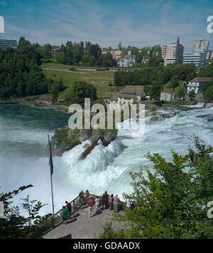La Suisse. Rheinfall 016 Juillet chutes du Rhin Les chutes du Rhin est la plus grande cascade d'Europe. Banque D'Images