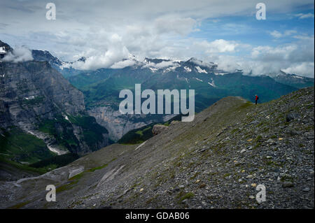 La Suisse. Oberland Bernois. 016 Juillet à pied de moraine glaciaire le long Eigergletscher à Wengen dans les Alpes Suisses Banque D'Images