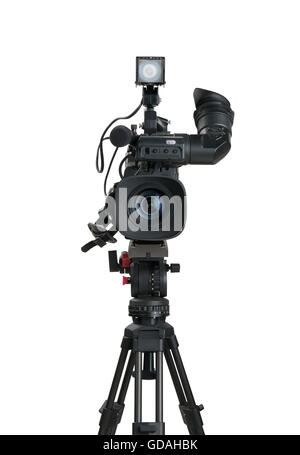 Caméra vidéo numérique professionnelle, isolé sur fond blanc Banque D'Images