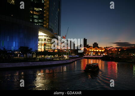 Asien, Suedost, Singapore, Insel, Staat, Ville, Ville, Ville, Zentrum, Boat Quay, Bankenviertel, Nacht, rivière Singapour, Clark Banque D'Images