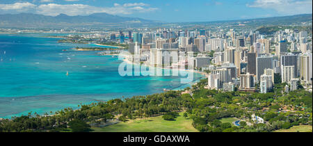 USA, Hawaii, Oahu, Honolulu, Waikiki,image panoramique de Diamond Head Banque D'Images