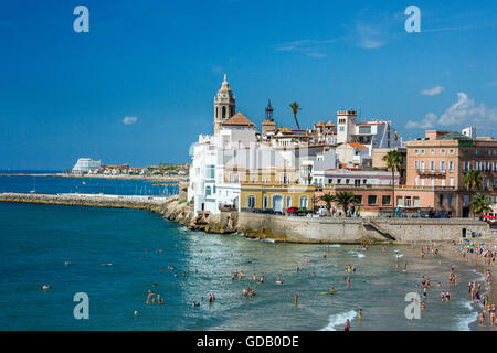 Espagne Catalogne Sitges,,Ville,plage,vieille ville, Banque D'Images