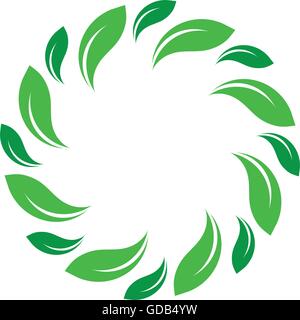 Vecteur isolés organique cercle vert logo. Leafs nature frontière. Soleil Vert. Élément de design de l'été. Concept Art de printemps. Logo. Illustration de Vecteur