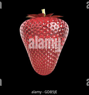 Brillant et verre rouge nuancé naturel fraise gem Juicy Fruit d'été avec la feuille de haute qualité de rendu réaliste isolés Banque D'Images
