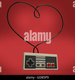 Ancien contrôleur de jeu manette vintage amour coeur fond concept isolé de rendu Banque D'Images