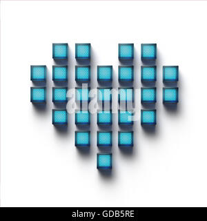 Coeur en verre lumineux brillant pixels, les jeux, l'amour rendu bacground Banque D'Images