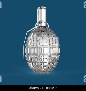 Grenade à main De diamant cristal transparent isolé sur fond rouge rendre Banque D'Images