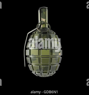 Le vert foncé et le black metal hand grenade rouge isolé sur backgroundrender Banque D'Images