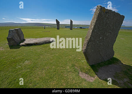 Pierres dans le Stenness UNESCO World Heritage Site, Coeur néolithique des Orcades. 10 704 SCO. Banque D'Images