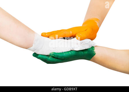 3 Jour de l'indépendance des peuples indiens Drapeau Mains Mains peinture Promesse Banque D'Images