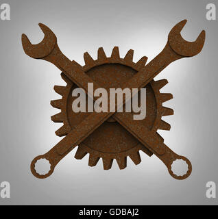 Jolly Rodger fait de rusty clés et des roues dentées, de style post-apocalyptique fallout emblème mécanicien rendre side view Banque D'Images