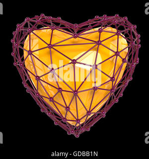 Bas cristal coeur brillant poly en baie en forme d'atome -cage. Concept de Jour de Valentines et mariage Banque D'Images