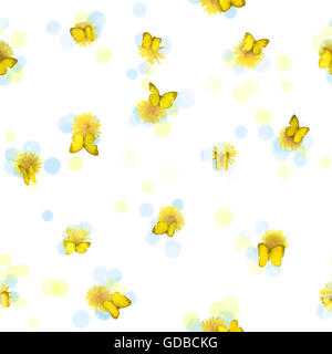 Papillons jaune reproductible, de nombreux points de vue, et les pissenlits, photographiés avec studio certains cercles floue Banque D'Images