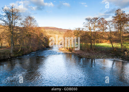 Derwent, Derbyshire circulant dans le Peak District au printemps. Une vue du pont, Leadmill Hathersage, Derbyshire, Angleterre, RU Banque D'Images