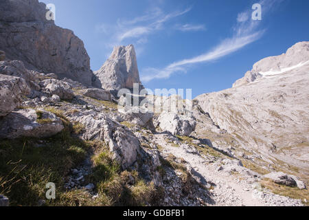 Randonnées à El Naranjo de Bulnes, le, à rester au,Refugio, Vega de Urriello, dans la région de Picos de Europa National Park,europe,Barcelone,Espagne. Banque D'Images