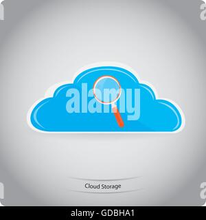 Blue cloud isolés à l'aide d'une loupe et d'un texte sur un fond gris Illustration de Vecteur