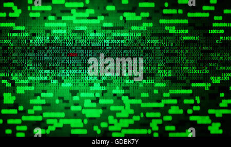 Code binaire vert et rouge fond tech texte virus Banque D'Images