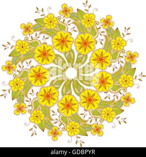 Mandala Mendie colorés de fleurs et de feuilles isolées sur fond blanc Illustration de Vecteur
