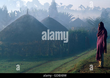 Village voisin Awasa, Highlands, Ethiopie Banque D'Images