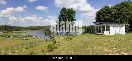 VILNIUS, LITUANIE - Juillet 02, 2016 : Lavande Village de Kiemeliu région rurale est la première ferme lituanienne sur la culture d'un bl Banque D'Images