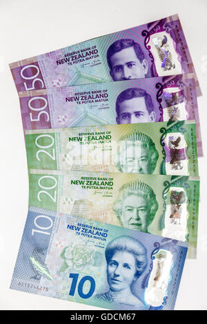 La nouvelle deuxième génération de polymère plastique New Zealand $10 $20 $50 dollars kiwi Banque D'Images