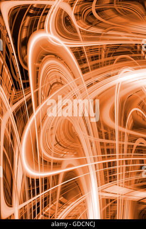 Des sentiers de lumière orange sur fond noir Banque D'Images