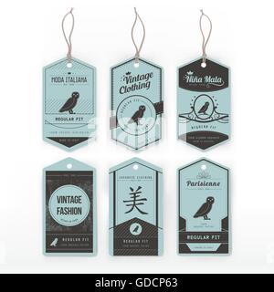 Vêtements en carton Vintage tags set avec un animal et de texte Illustration de Vecteur