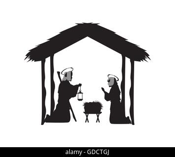 Joseph, Marie et Jésus icône. Joyeux Noël design. Vector gra Illustration de Vecteur