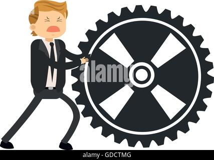 Happy businessman pushing icône d'engrenage Illustration de Vecteur