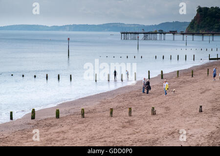 Plage et mer calme en été à Teignmouth, Devon, Angleterre. Banque D'Images