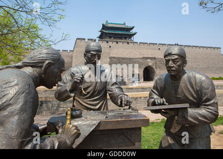 La Chine, dans la province du Shanxi Pingyao,Ville,patrimoine,South City Gate Murs Banque D'Images