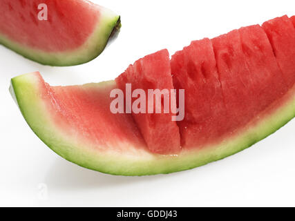 Pastèque, citrullus lanatus, Against White Background Banque D'Images