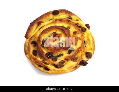 Pâtisserie DANOISE AVEC RAISINS CONTRE FOND BLANC Banque D'Images