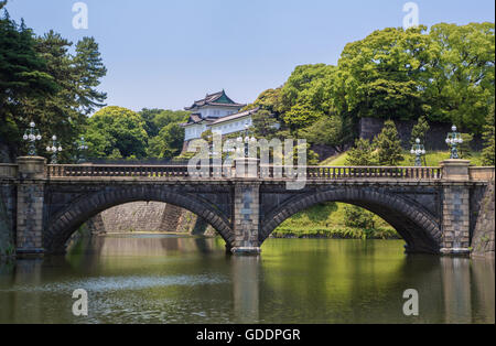 La ville de Tokyo,Japon,le palais impérial,Pont Nijubashi. Banque D'Images