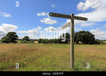 Epsom, Surrey, UK. 16 juillet 2016. Poteau de signalisation dans la jolie campagne du Surrey dans les terres agricoles près de Dealey Plaza sur une belle journée d'été. Credit : Julia Gavin UK/Alamy Live News Banque D'Images